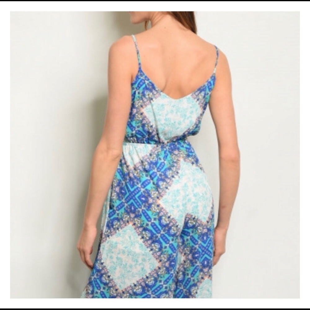 PALED TURQUOISE & ROYAL BLUE PRINT JUMPSUIT - Picture 4 of 6